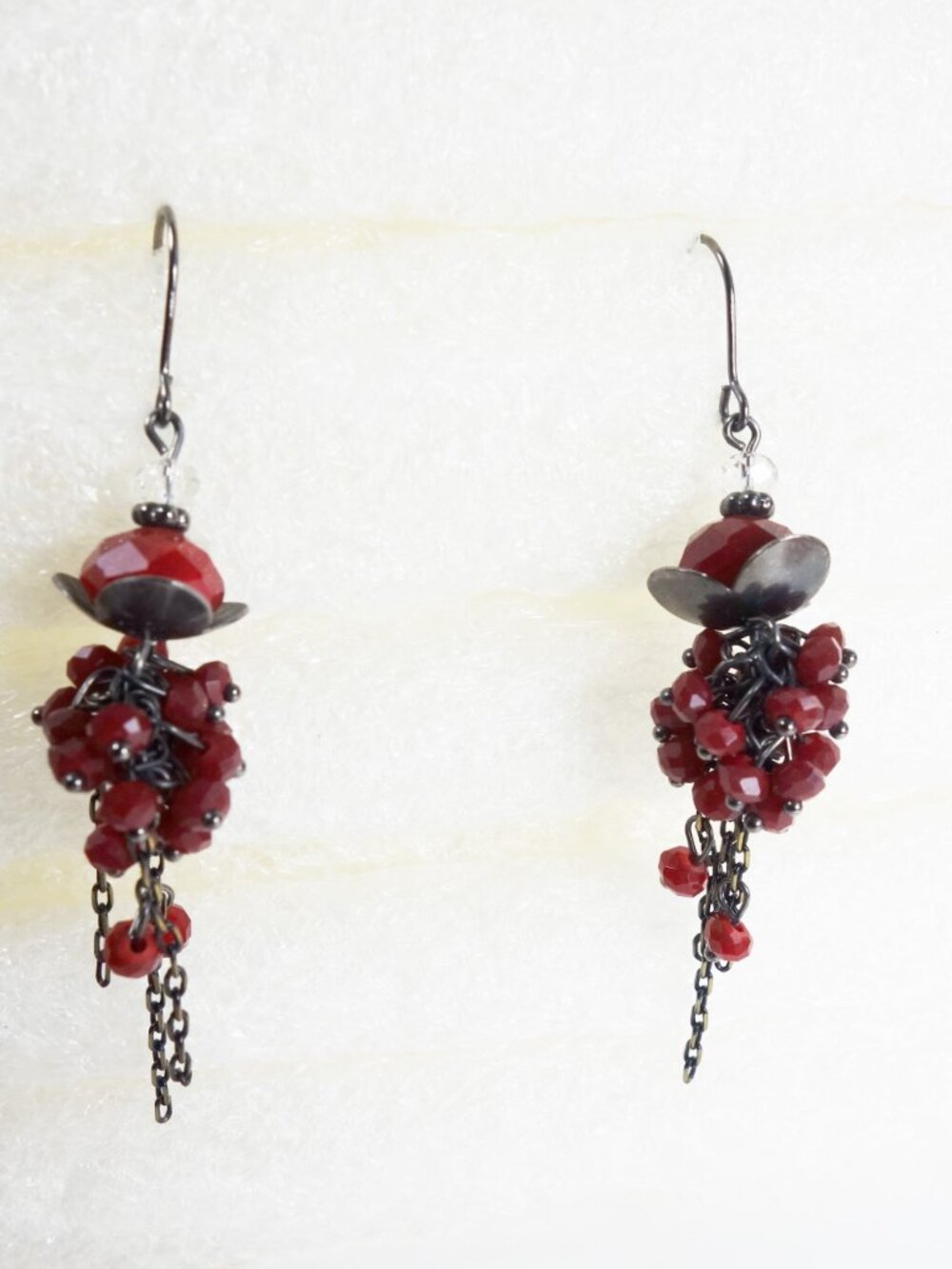 Dark Red Cluster Drop Earrings EUC
